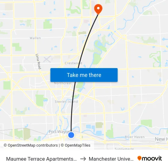 Maumee Terrace Apartments (Wb) to Manchester University map