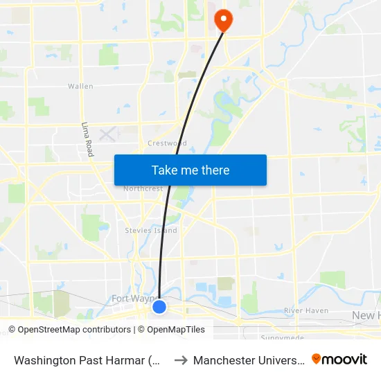Washington Past Harmar (Wb) to Manchester University map