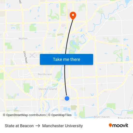 State at Beacon to Manchester University map