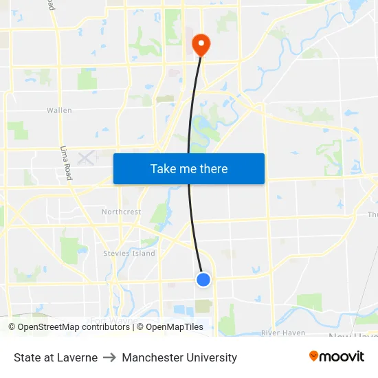 State at Laverne to Manchester University map