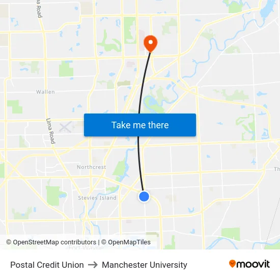 Postal Credit Union to Manchester University map