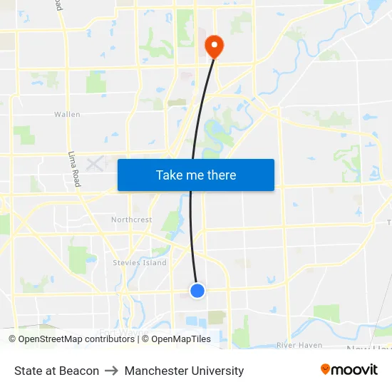 State at Beacon to Manchester University map