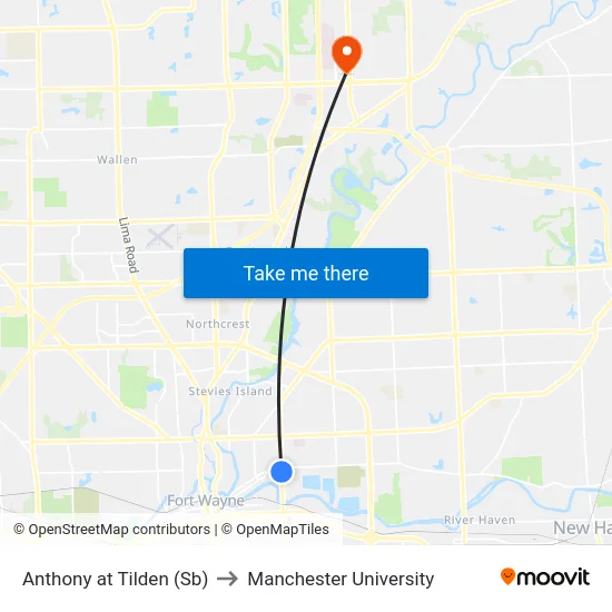 Anthony at Tilden (Sb) to Manchester University map