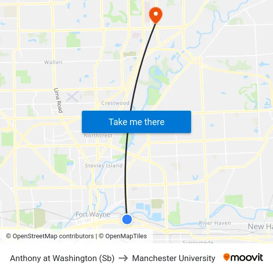 Anthony at Washington (Sb) to Manchester University map