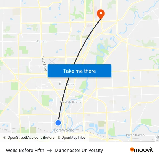 Wells Before Fifth to Manchester University map