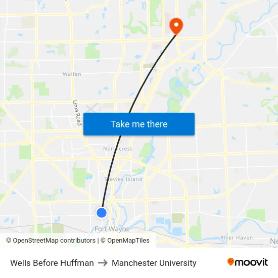 Wells Before Huffman to Manchester University map