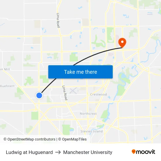 Ludwig at Huguenard to Manchester University map