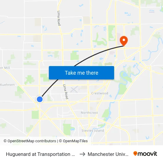 Huguenard at Transportation Dr (Nb) to Manchester University map