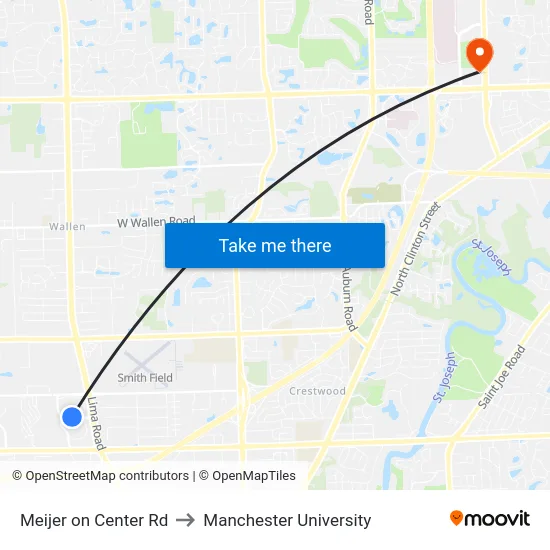 Meijer on Center Rd to Manchester University map
