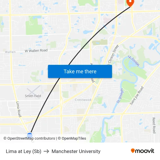 Lima at Ley (Sb) to Manchester University map