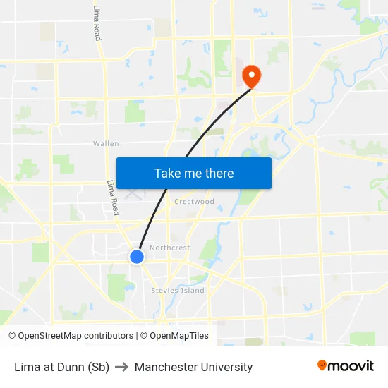 Lima at Dunn (Sb) to Manchester University map