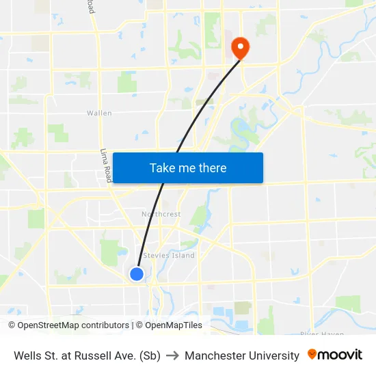 Wells St. at Russell Ave. (Sb) to Manchester University map