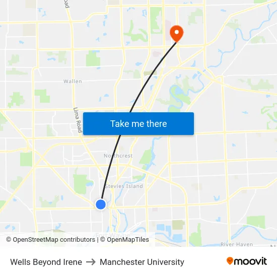 Wells Beyond Irene to Manchester University map