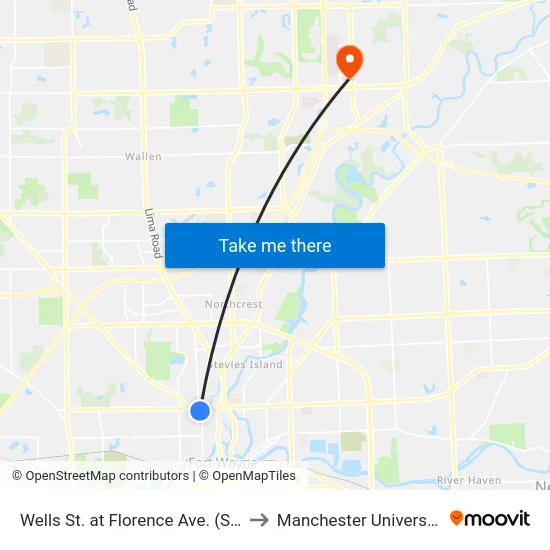 Wells St. at Florence Ave. (Sb) to Manchester University map
