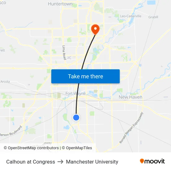 Calhoun at Congress to Manchester University map