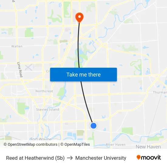 Reed at Heatherwind (Sb) to Manchester University map