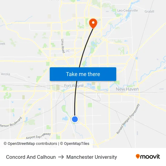 Concord And Calhoun to Manchester University map