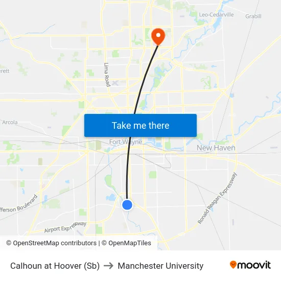 Calhoun at Hoover (Sb) to Manchester University map