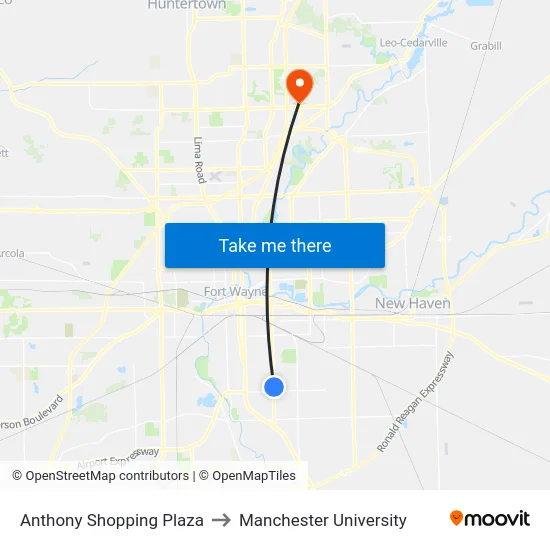 Anthony Shopping Plaza to Manchester University map