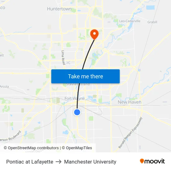 Pontiac at Lafayette to Manchester University map