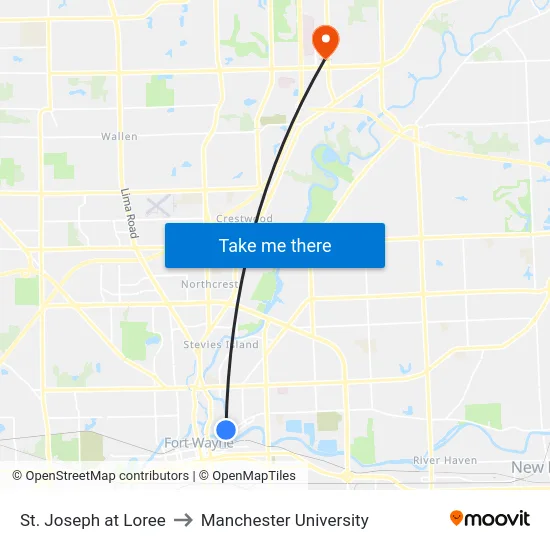 St. Joseph at Loree to Manchester University map