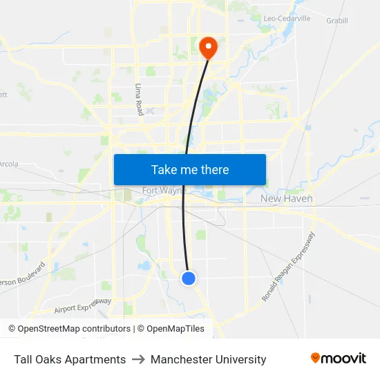 Tall Oaks Apartments to Manchester University map