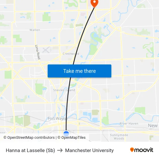 Hanna at Lasselle (Sb) to Manchester University map