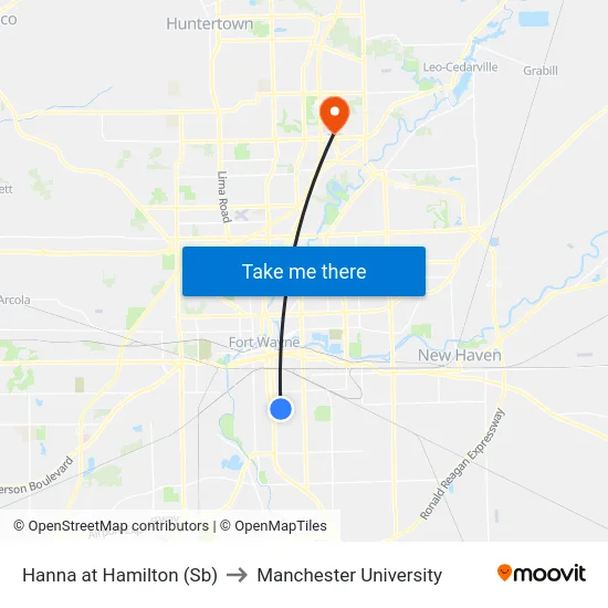 Hanna at Hamilton (Sb) to Manchester University map