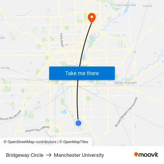 Bridgeway Circle to Manchester University map