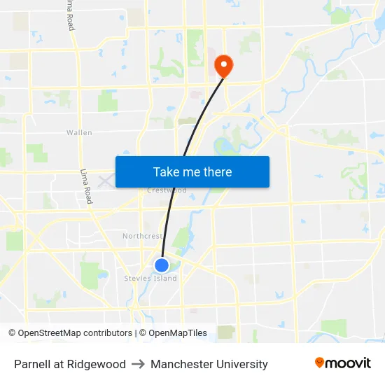 Parnell at Ridgewood to Manchester University map