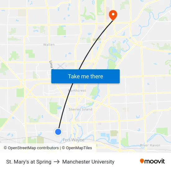 St. Mary's at Spring to Manchester University map