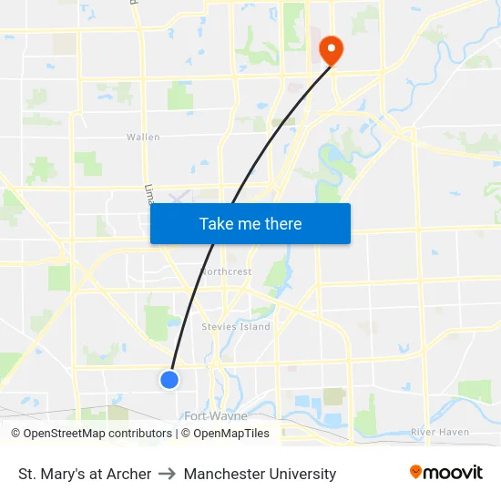 St. Mary's at Archer to Manchester University map
