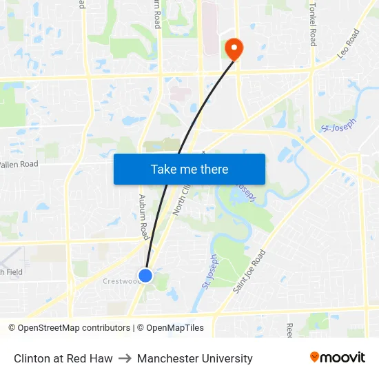 Clinton at Red Haw to Manchester University map