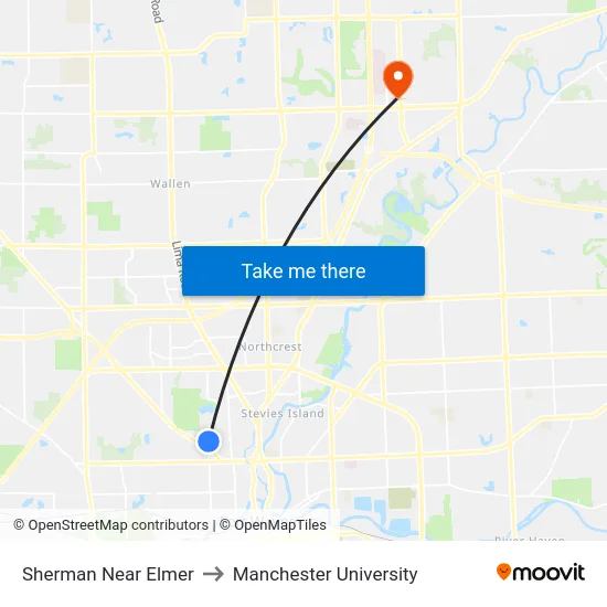 Sherman Near Elmer to Manchester University map