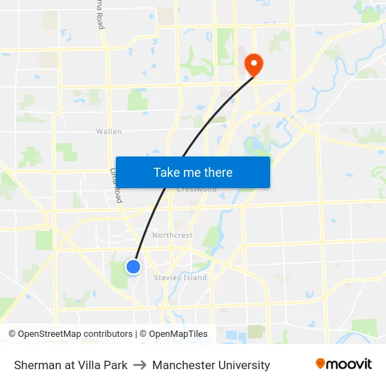 Sherman at Villa Park to Manchester University map