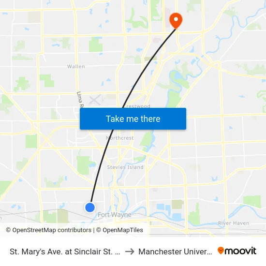 St. Mary's Ave. at Sinclair St. (Sb) to Manchester University map