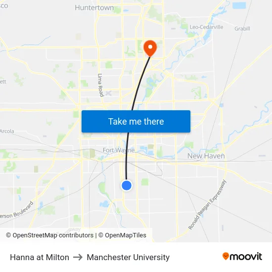 Hanna at Milton to Manchester University map