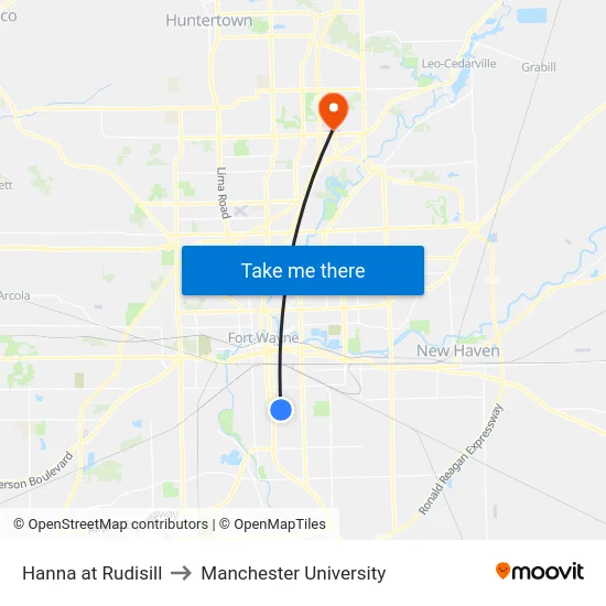 Hanna at Rudisill to Manchester University map