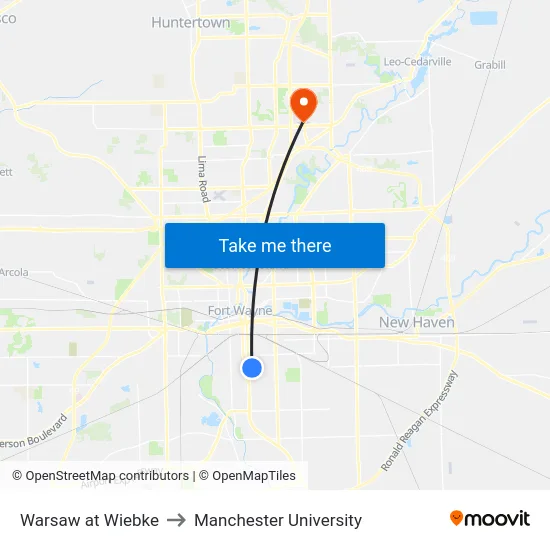 Warsaw at Wiebke to Manchester University map