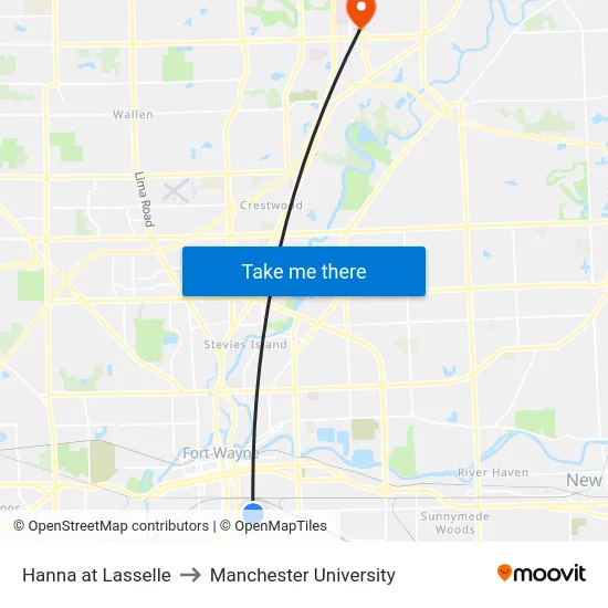 Hanna at Lasselle to Manchester University map