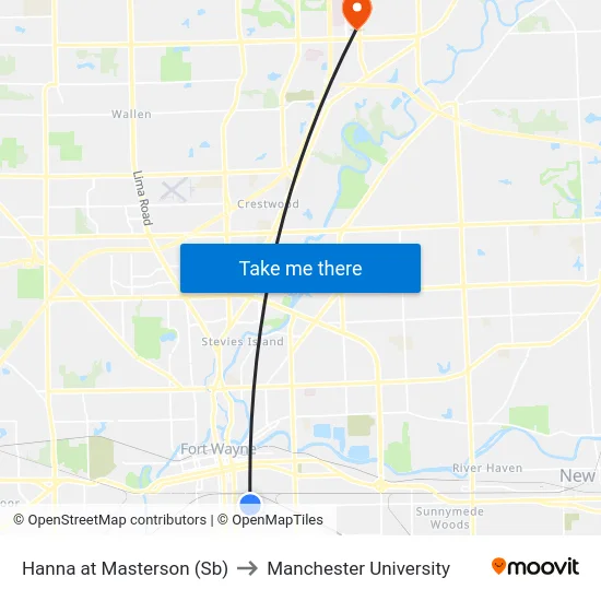 Hanna at Masterson (Sb) to Manchester University map