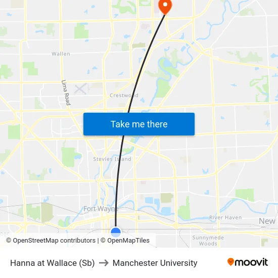 Hanna at Wallace (Sb) to Manchester University map