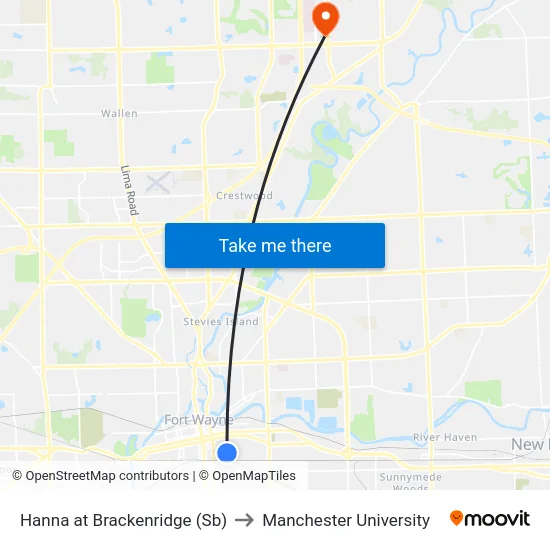 Hanna at Brackenridge (Sb) to Manchester University map
