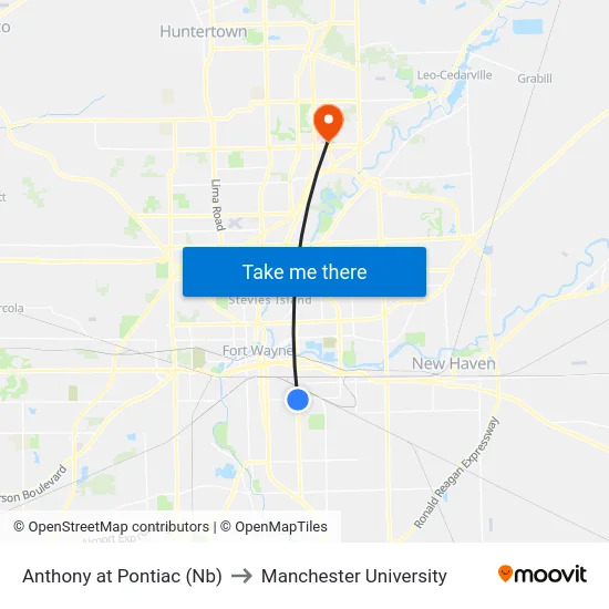 Anthony at Pontiac (Nb) to Manchester University map