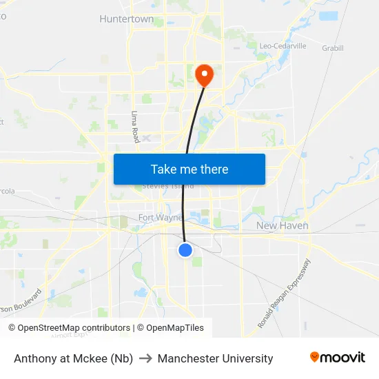 Anthony at Mckee (Nb) to Manchester University map