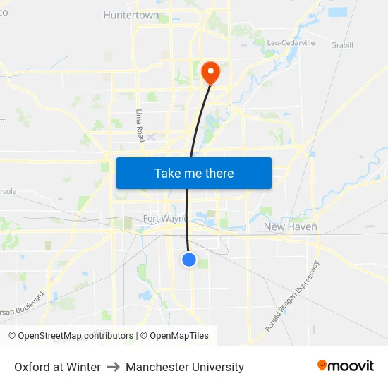 Oxford at Winter to Manchester University map