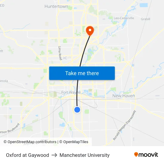 Oxford at Gaywood to Manchester University map