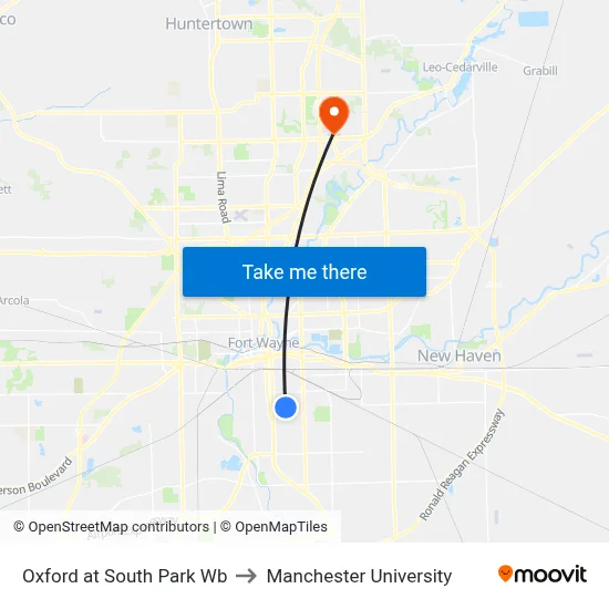 Oxford at South Park Wb to Manchester University map