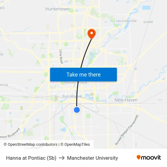 Hanna at Pontiac (Sb) to Manchester University map