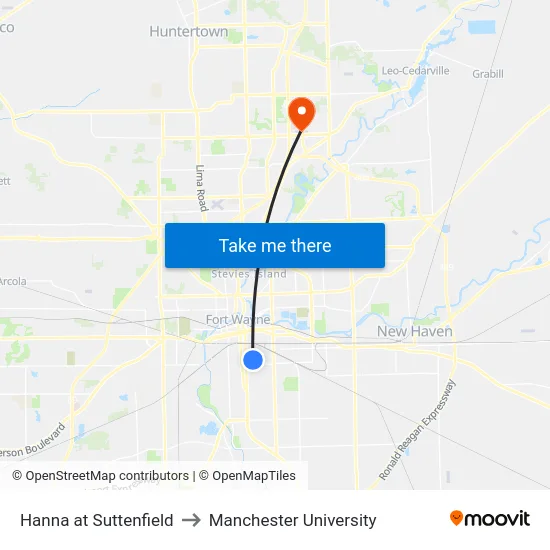 Hanna at Suttenfield to Manchester University map